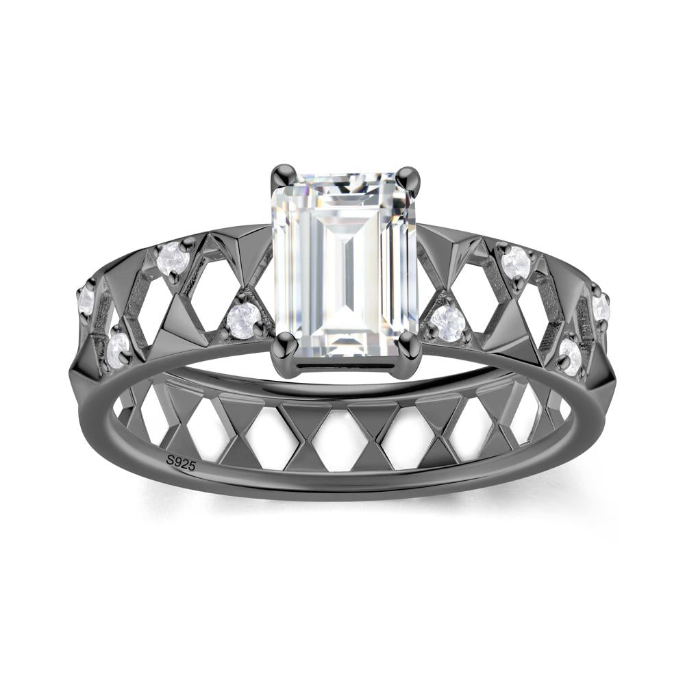 Emerald Cut Garnet Pyramid Hollow Ring for Men - LUO Jewelry #gemstone_Cubic Zirconia