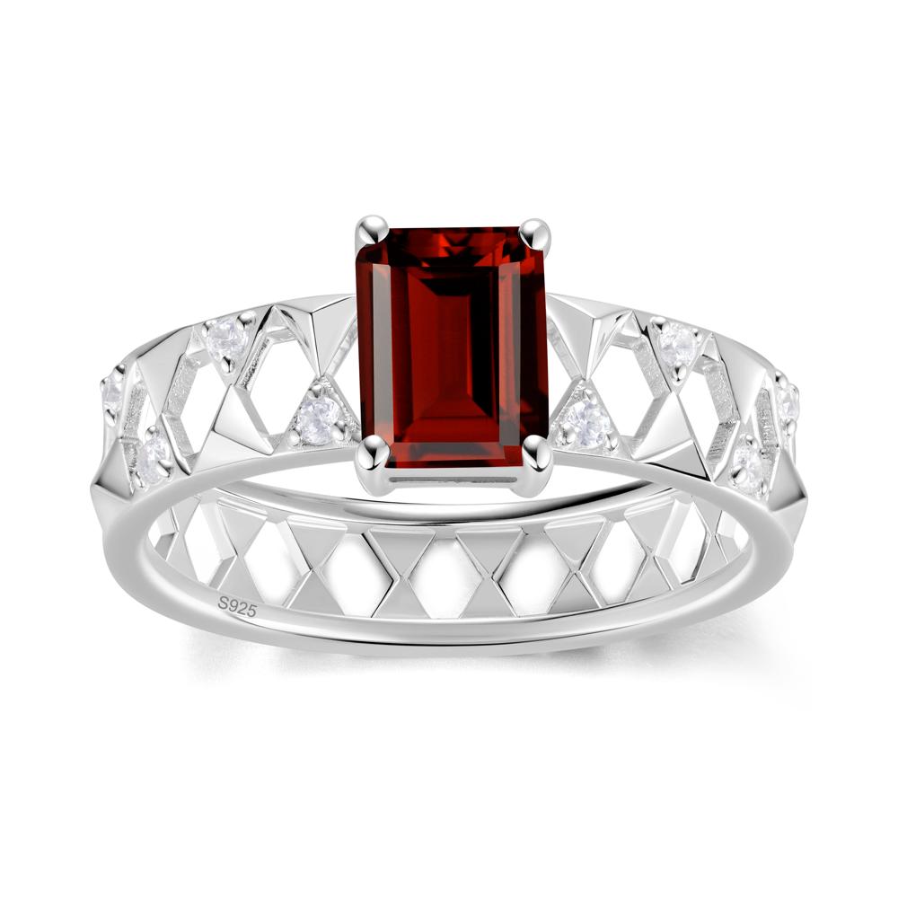 Emerald Cut Garnet Pyramid Hollow Ring for Men - LUO Jewelry #gemstone_Garnet