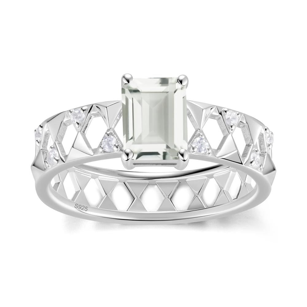 Emerald Cut Garnet Pyramid Hollow Ring for Men - LUO Jewelry #gemstone_Green Amethyst