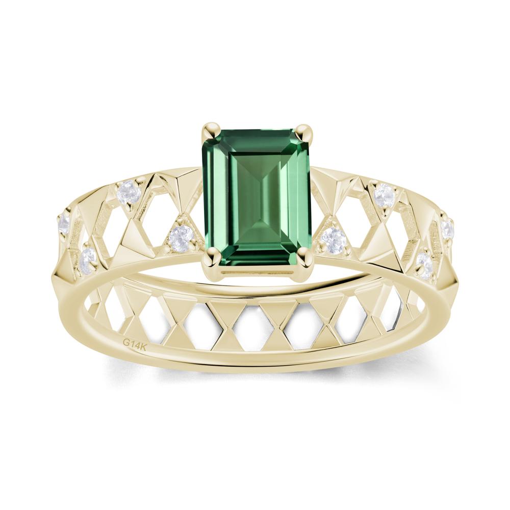 Emerald Cut Garnet Pyramid Hollow Ring for Men - LUO Jewelry #gemstone_Green Sapphire