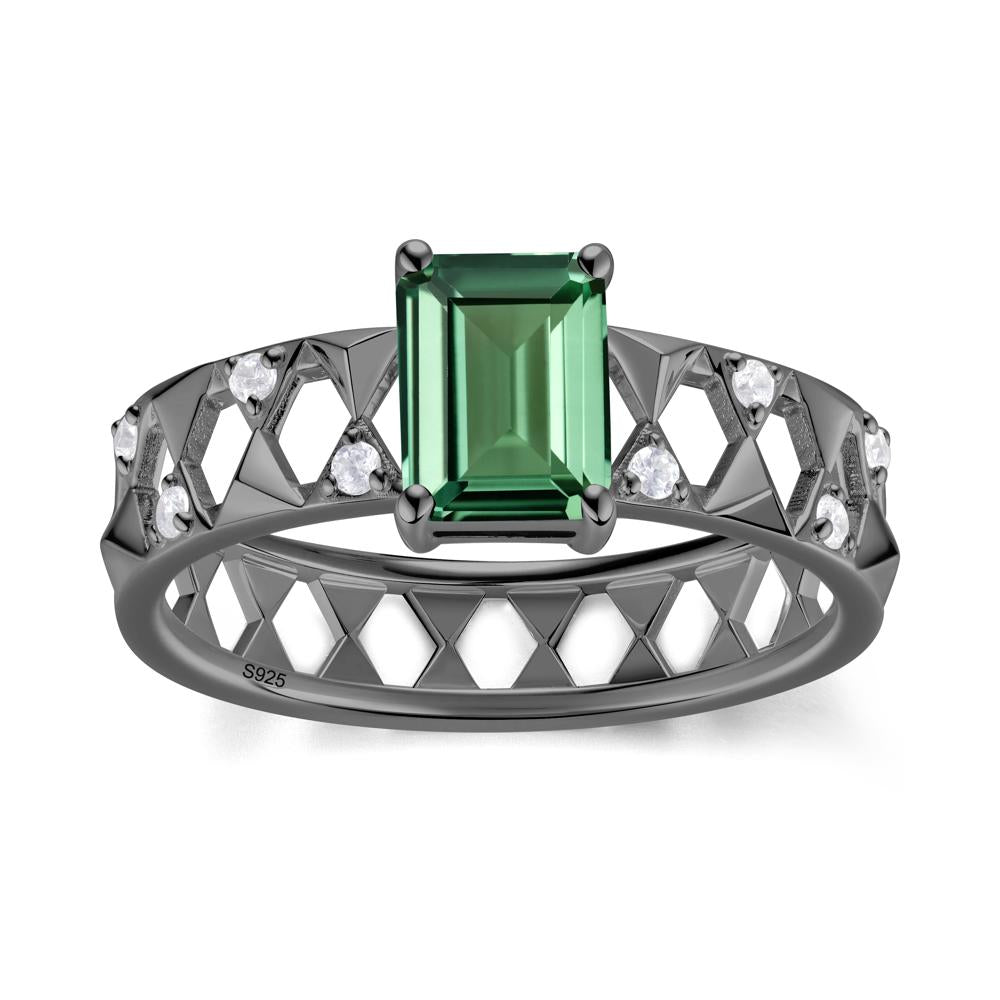 Emerald Cut Garnet Pyramid Hollow Ring for Men - LUO Jewelry #gemstone_Green Sapphire