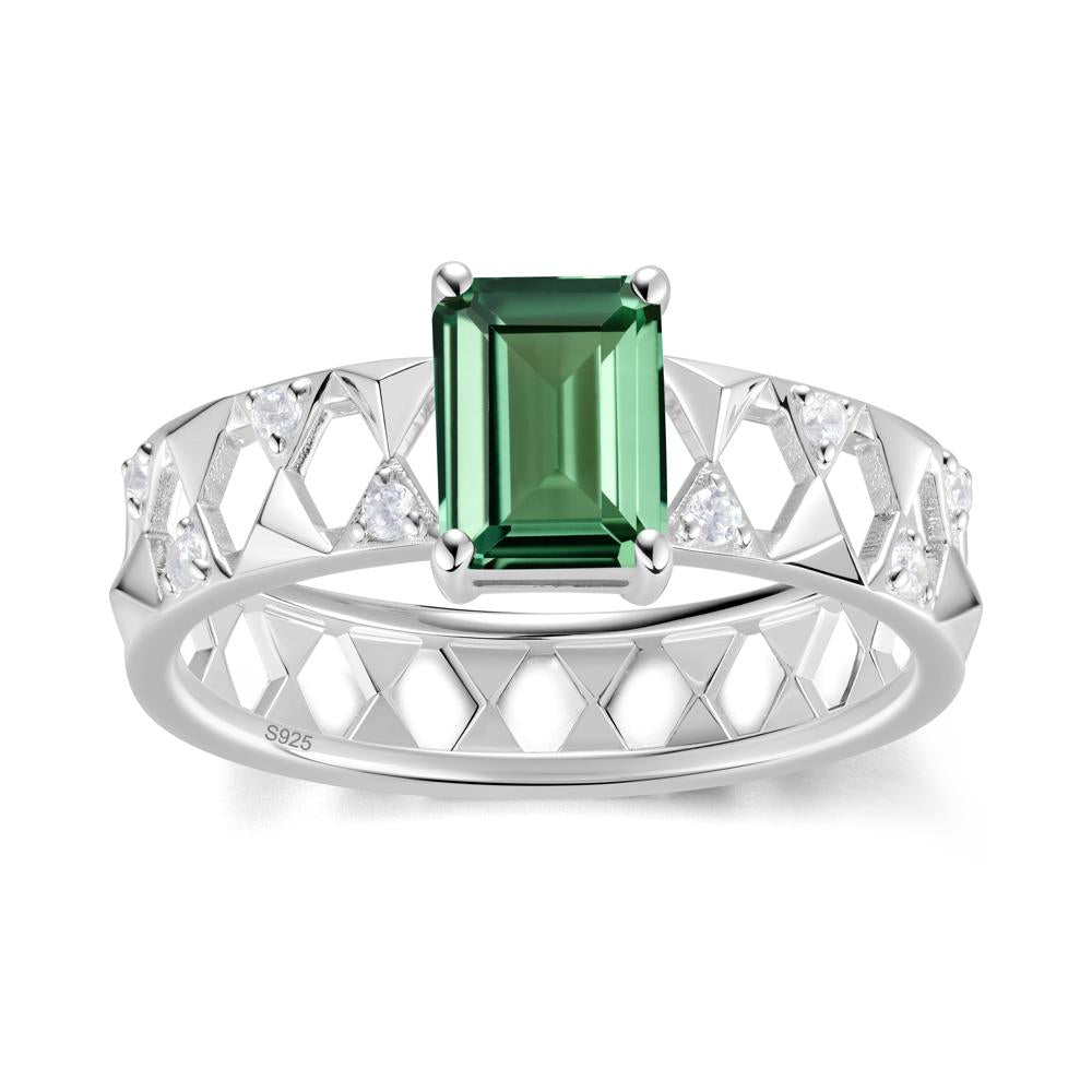 Emerald Cut Garnet Pyramid Hollow Ring for Men - LUO Jewelry #gemstone_Green Sapphire