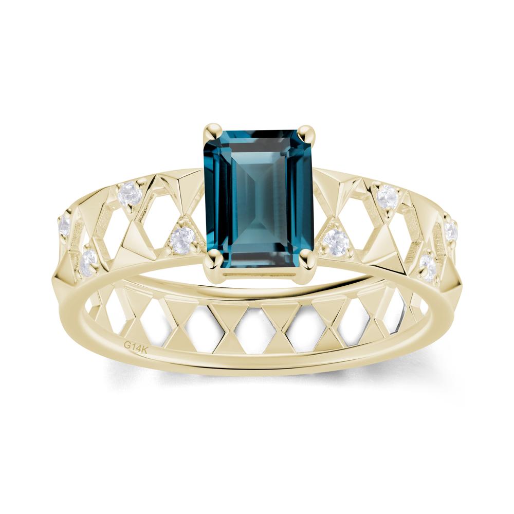 Emerald Cut Garnet Pyramid Hollow Ring for Men - LUO Jewelry #gemstone_London Blue Topaz