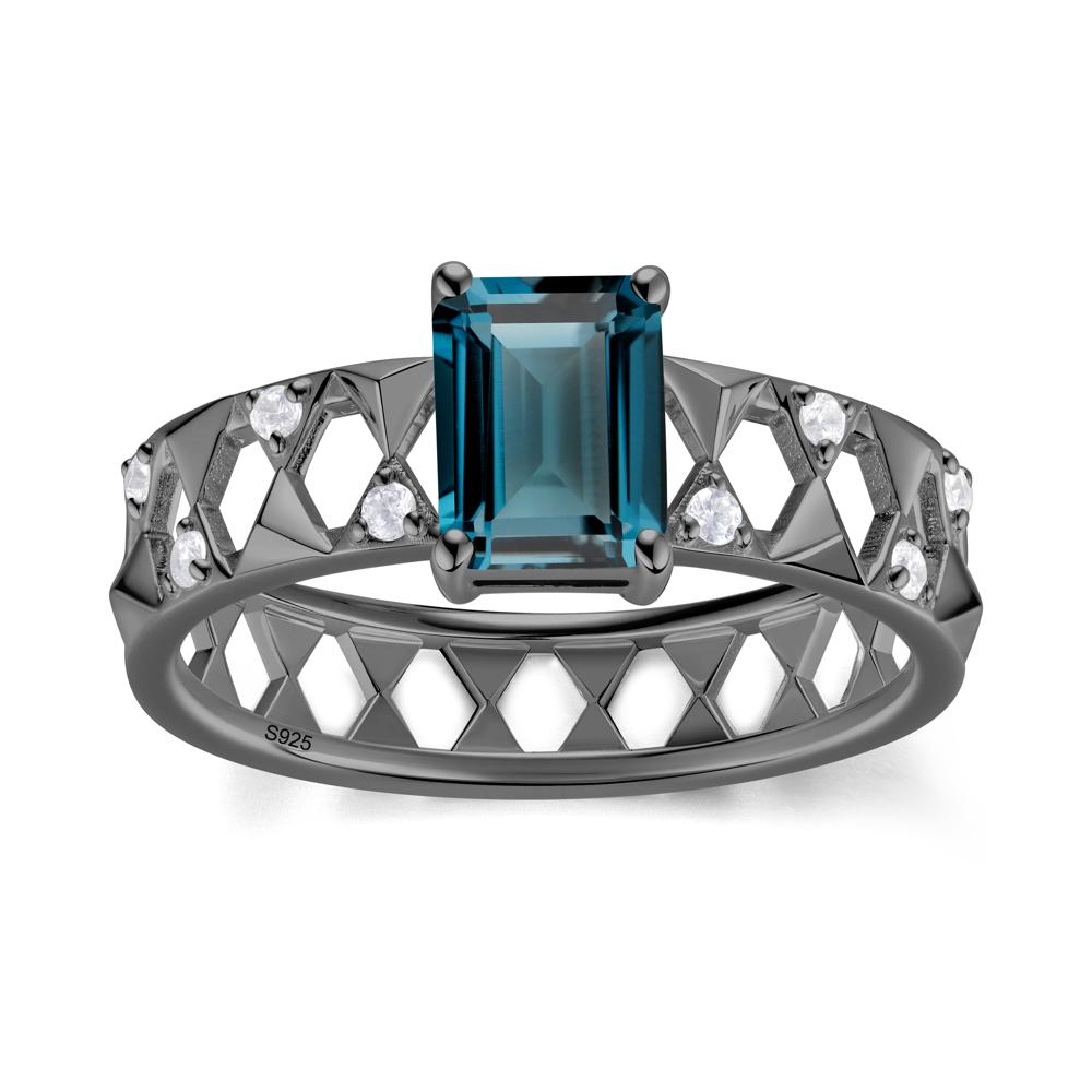 Emerald Cut Garnet Pyramid Hollow Ring for Men - LUO Jewelry #gemstone_London Blue Topaz