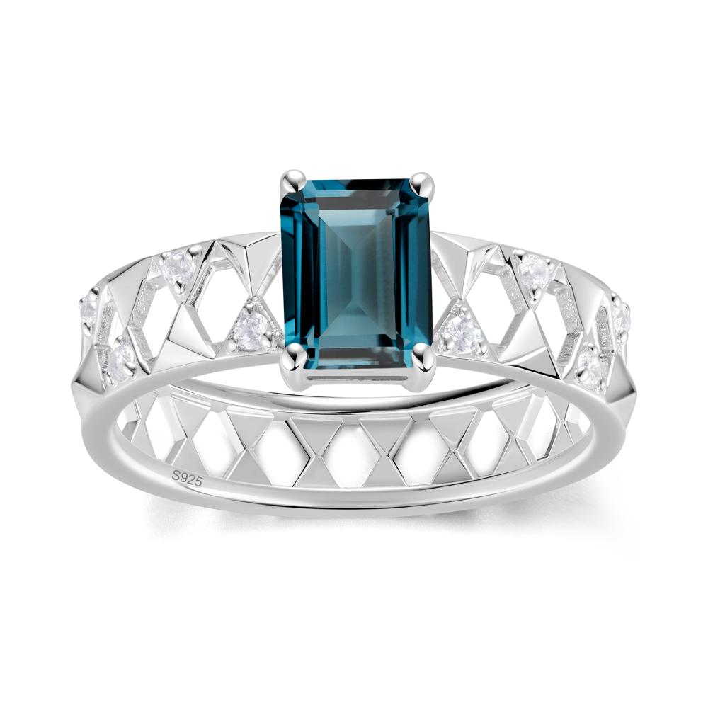 Emerald Cut Garnet Pyramid Hollow Ring for Men - LUO Jewelry #gemstone_London Blue Topaz