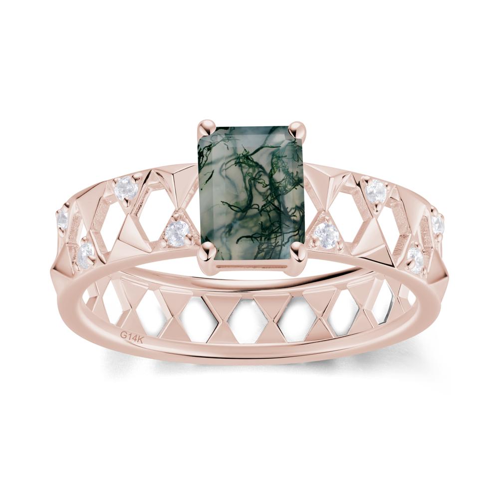 Emerald Cut Garnet Pyramid Hollow Ring for Men - LUO Jewelry #gemstone_Moss Agate