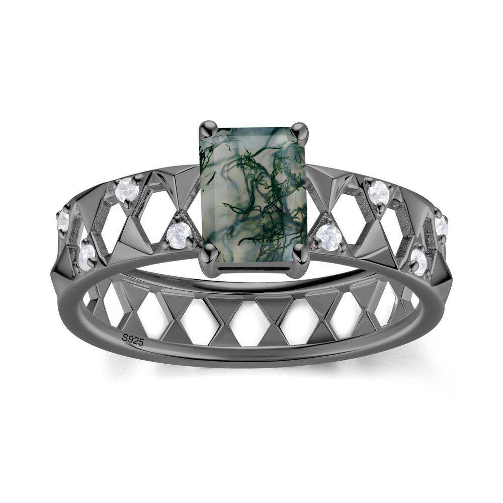 Emerald Cut Garnet Pyramid Hollow Ring for Men - LUO Jewelry #gemstone_Moss Agate