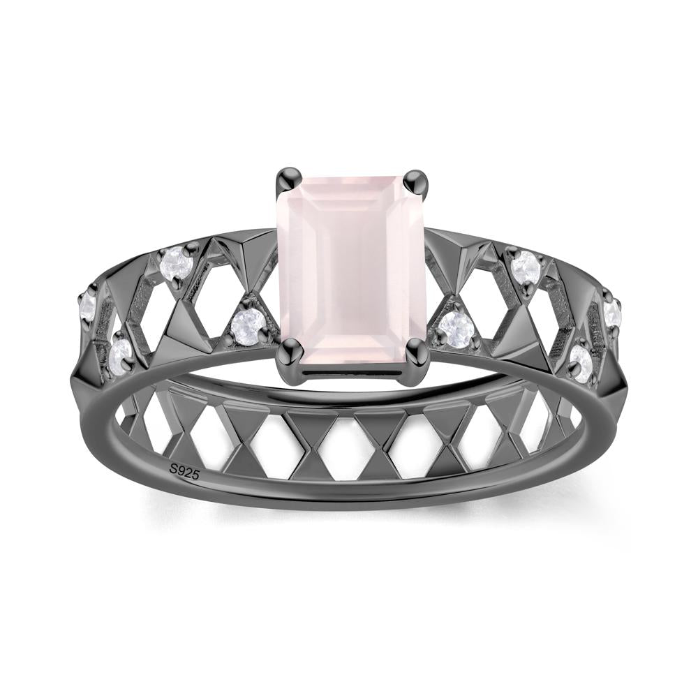 Emerald Cut Garnet Pyramid Hollow Ring for Men - LUO Jewelry #gemstone_Rose Quartz