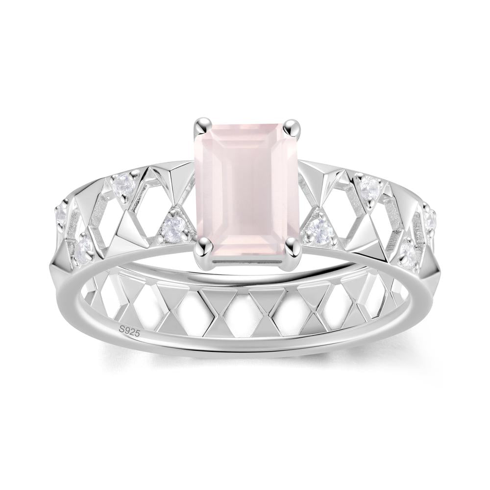 Emerald Cut Garnet Pyramid Hollow Ring for Men - LUO Jewelry #gemstone_Rose Quartz
