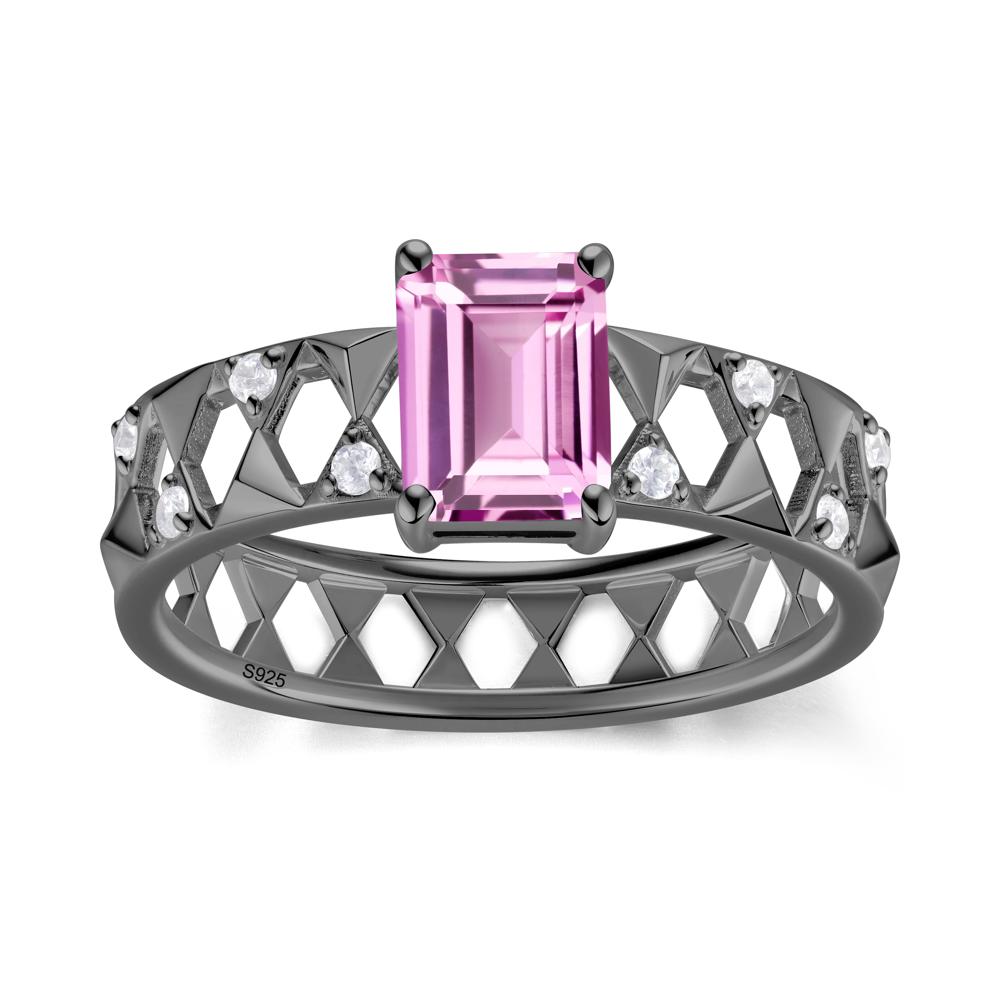 Emerald Cut Garnet Pyramid Hollow Ring for Men - LUO Jewelry #gemstone_Pink Sapphire