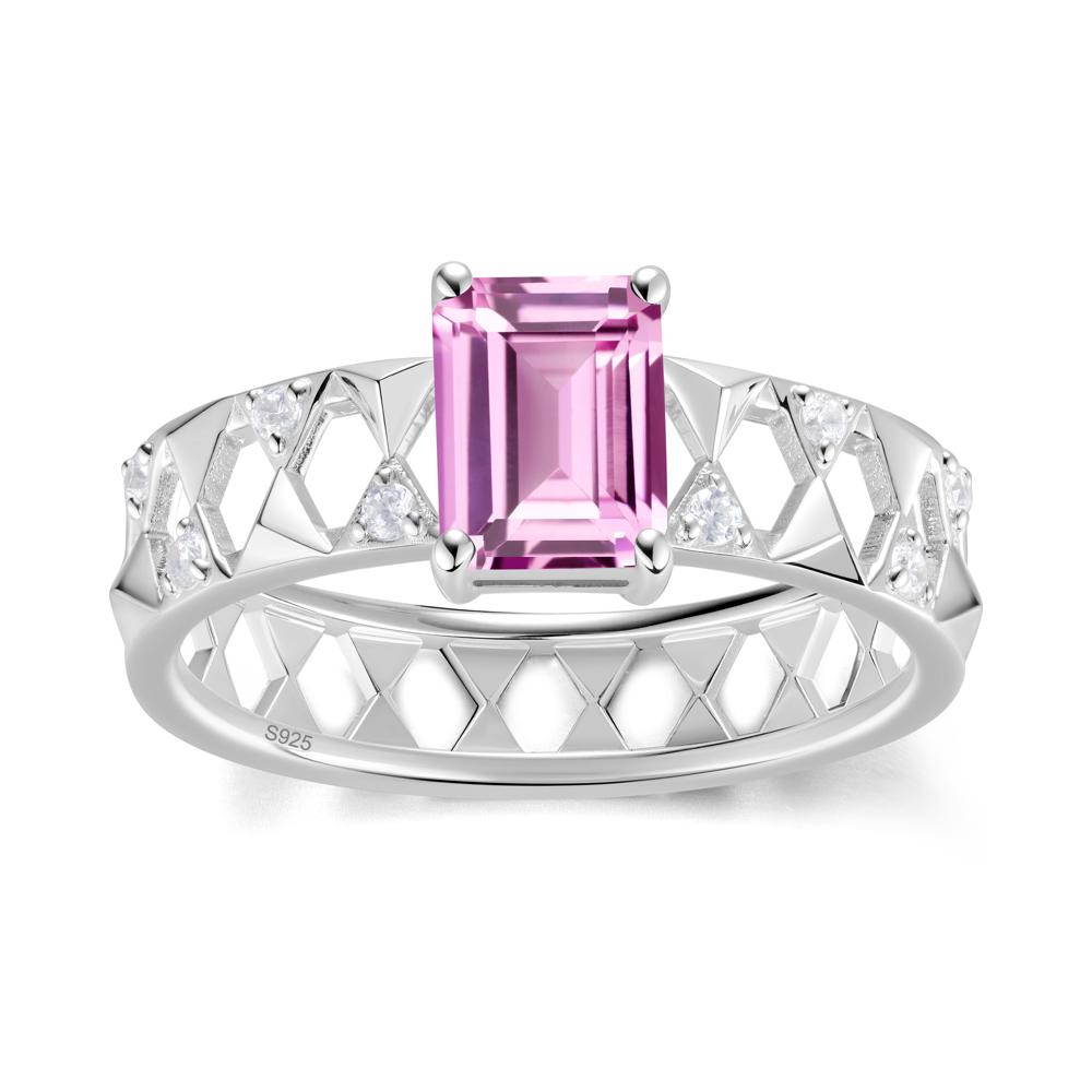 Emerald Cut Garnet Pyramid Hollow Ring for Men - LUO Jewelry #gemstone_Pink Sapphire