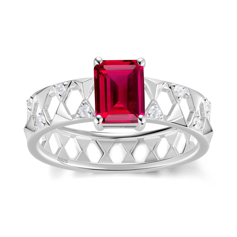 Emerald Cut Garnet Pyramid Hollow Ring for Men - LUO Jewelry #gemstone_Ruby