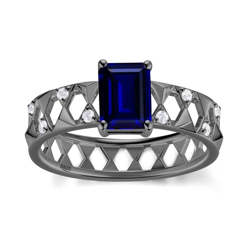 Emerald Cut Garnet Pyramid Hollow Ring for Men - LUO Jewelry #gemstone_Sapphire