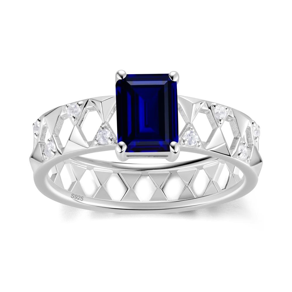 Emerald Cut Garnet Pyramid Hollow Ring for Men - LUO Jewelry #gemstone_Sapphire