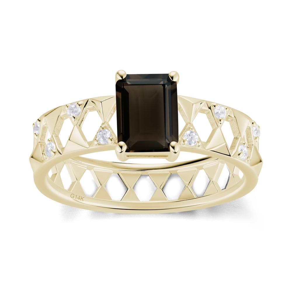 Emerald Cut Garnet Pyramid Hollow Ring for Men - LUO Jewelry #gemstone_Smoky Quartz