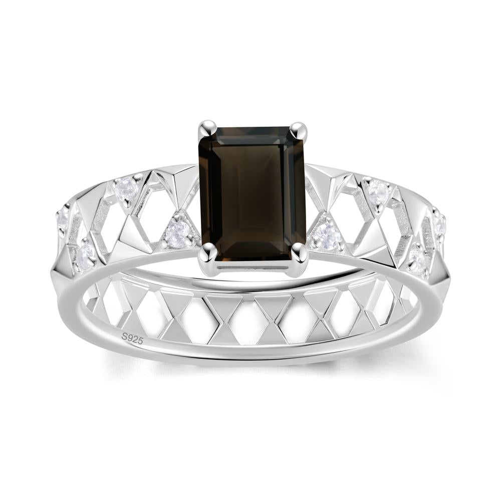 Emerald Cut Garnet Pyramid Hollow Ring for Men - LUO Jewelry #gemstone_Smoky Quartz