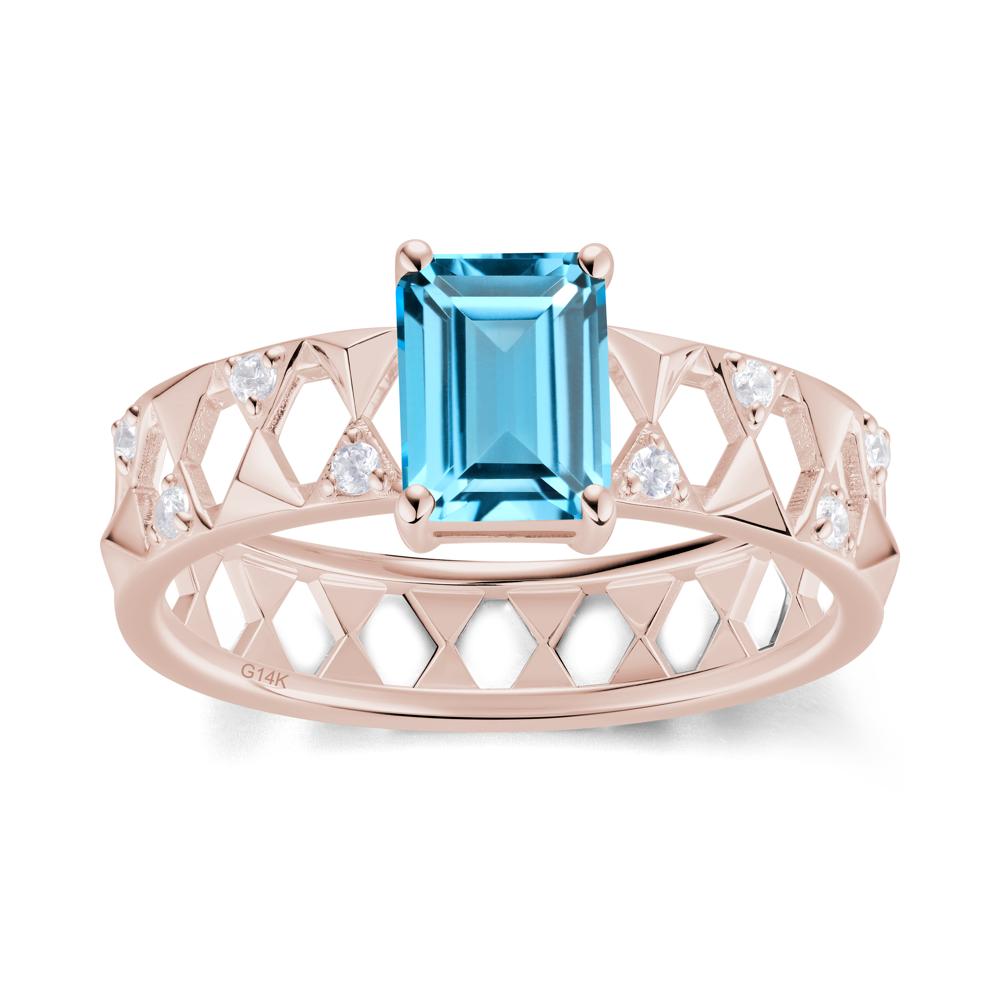 Emerald Cut Garnet Pyramid Hollow Ring for Men - LUO Jewelry #gemstone_Swiss Blue Topaz