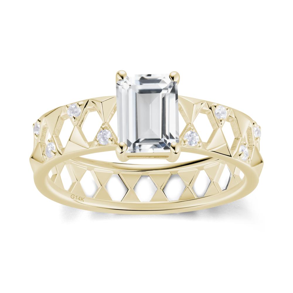 Emerald Cut Garnet Pyramid Hollow Ring for Men - LUO Jewelry #gemstone_White Topaz