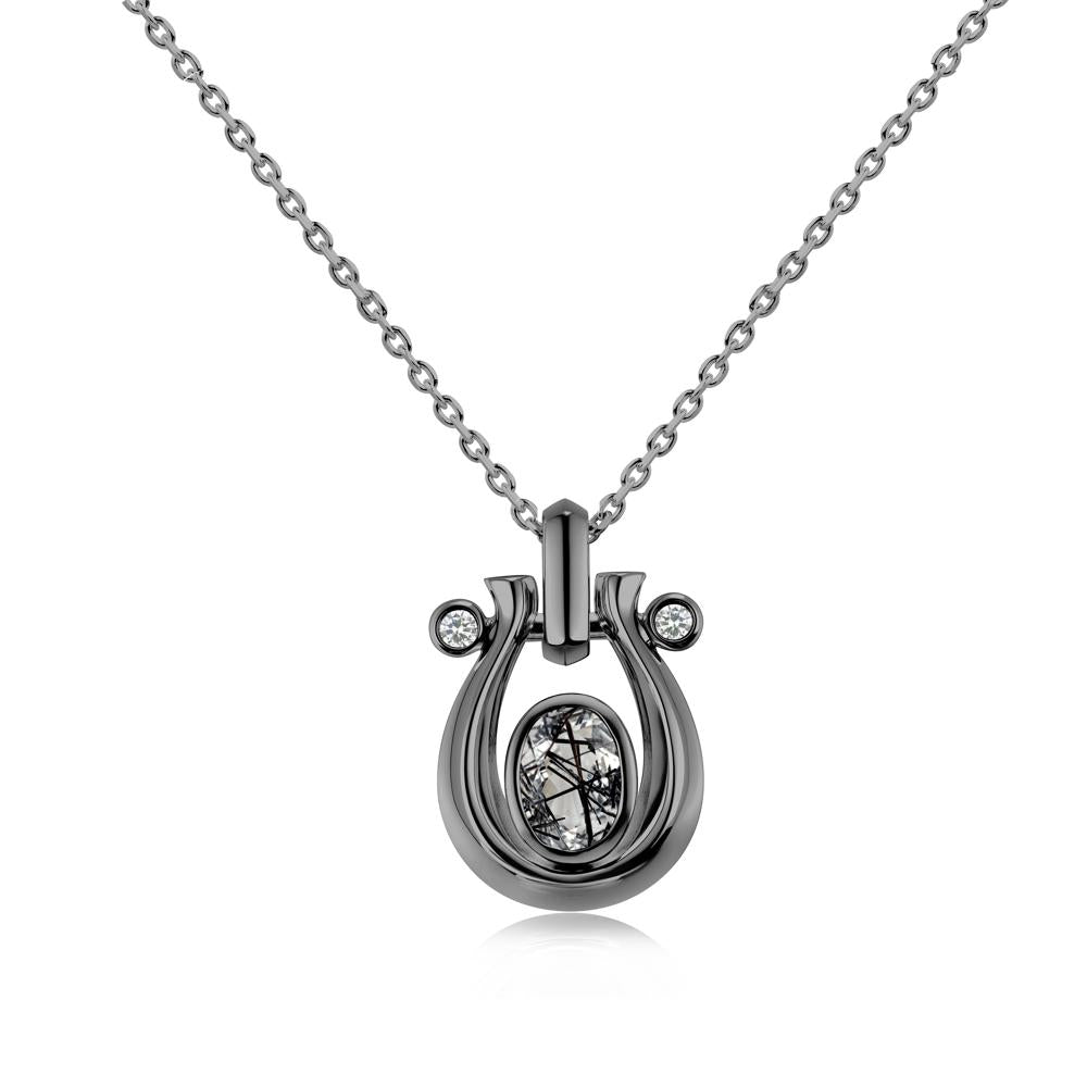 Sapphire Horseshoe Pendant Necklace - LUO Jewelry #gemstone_Black Rutilated Quartz