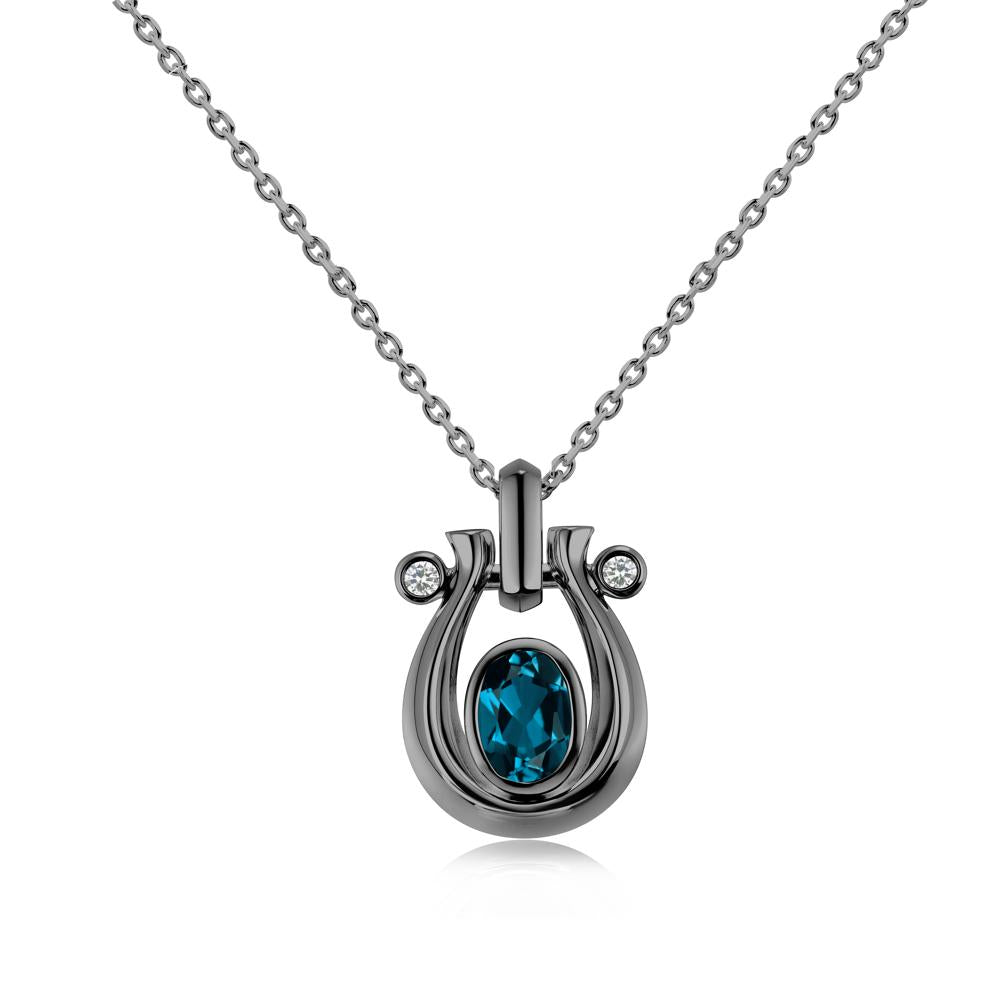 Sapphire Horseshoe Pendant Necklace - LUO Jewelry #gemstone_London Blue Topaz