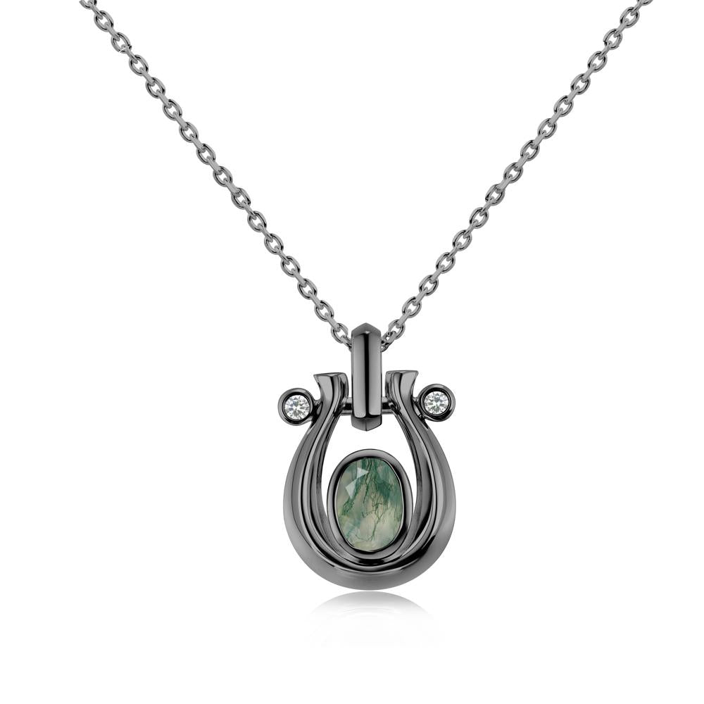 Sapphire Horseshoe Pendant Necklace - LUO Jewelry #gemstone_Moss Agate