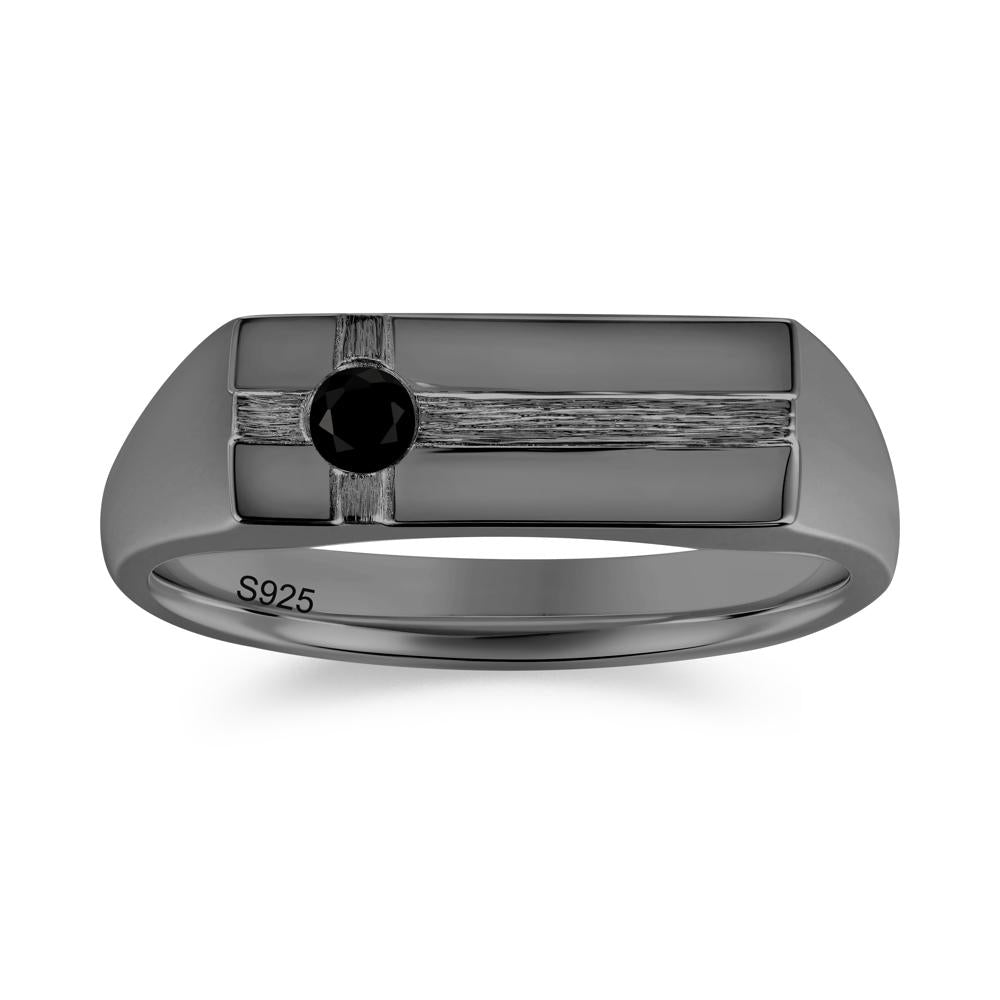 Minimalist Brushed Emerald Ring for Men - LUO Jewelry #gemstone_Black Spinel