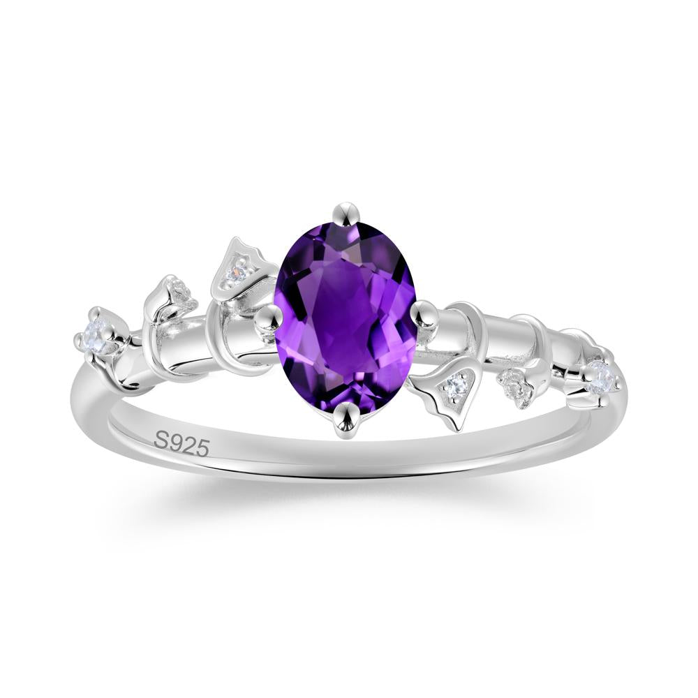 Oval Cut Amethyst Flower Engagement Ring - LUO Jewelry #gemstone_Amethyst