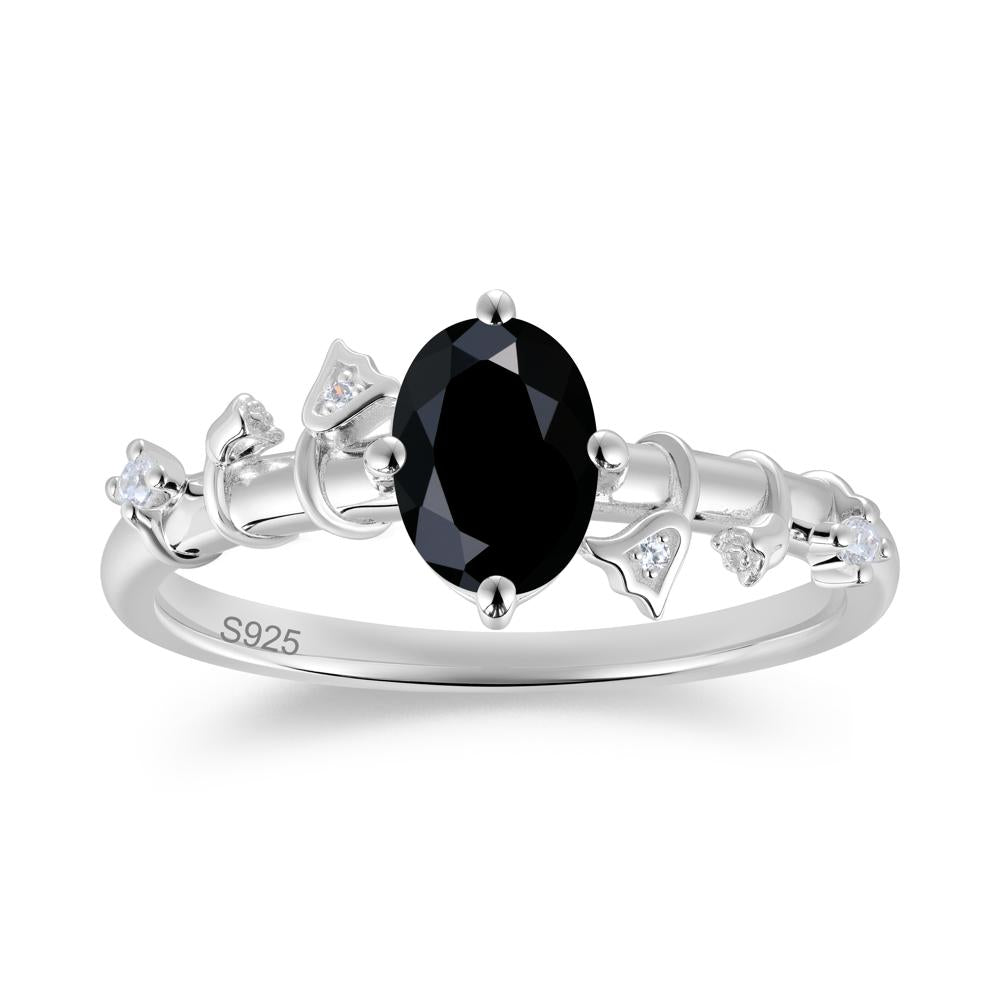 Oval Cut Amethyst Flower Engagement Ring - LUO Jewelry #gemstone_Black Spinel
