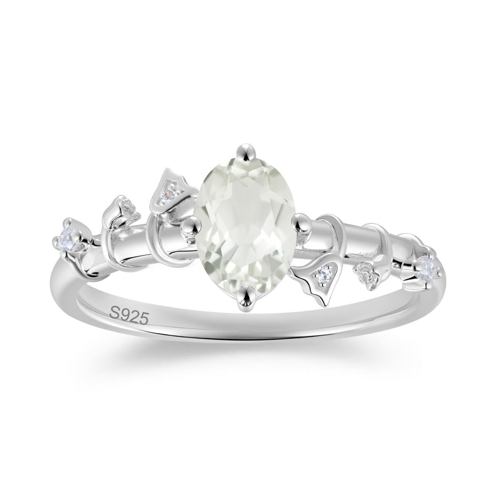 Oval Cut Amethyst Flower Engagement Ring - LUO Jewelry #gemstone_Green Amethyst