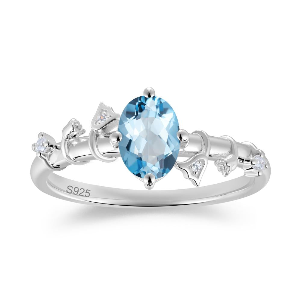Oval Cut Amethyst Flower Engagement Ring - LUO Jewelry #gemstone_Swiss Blue Topaz