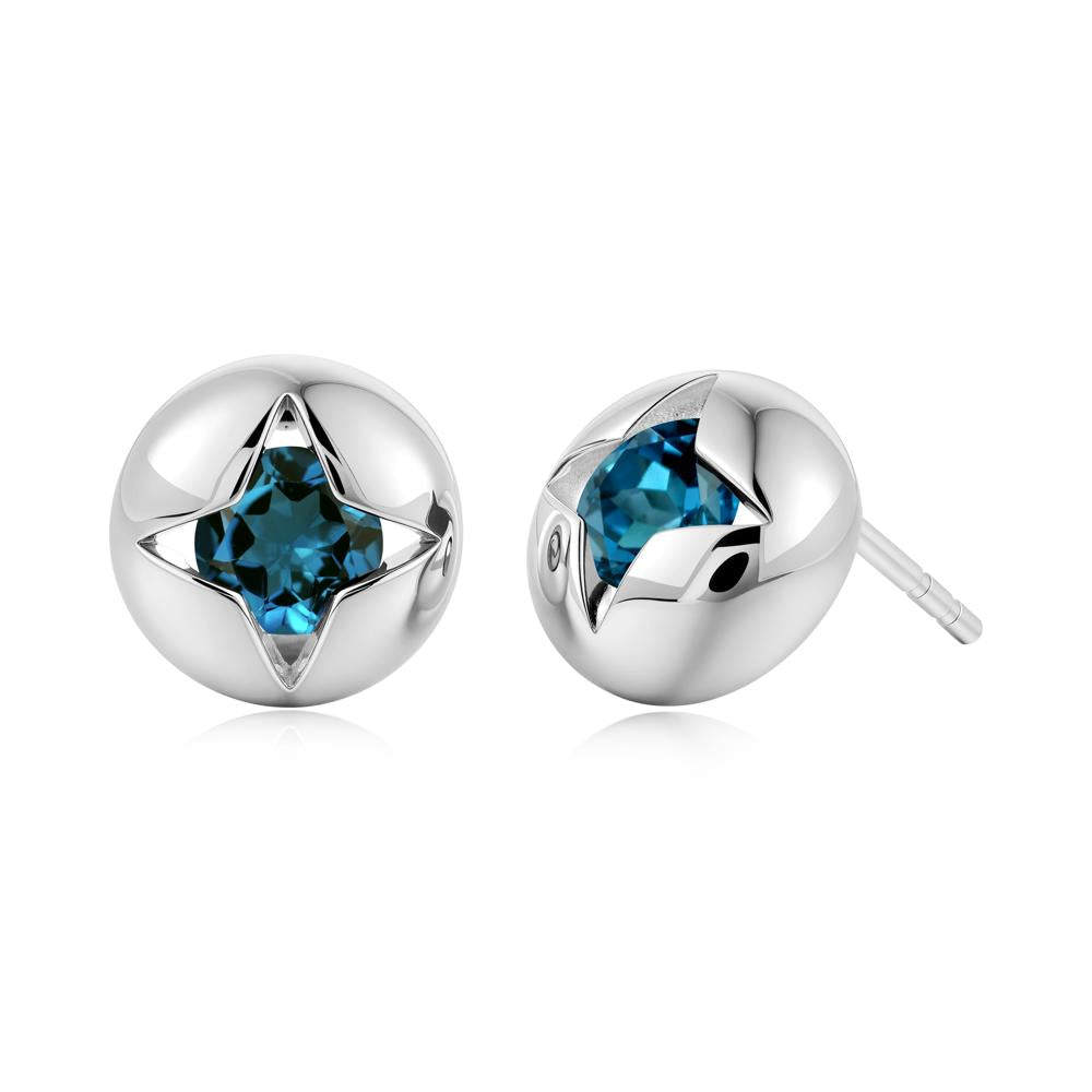 Petite London Blue Topaz Four Point Star Stud Earrings - LUO Jewelry #gemstone_London Blue Topaz
