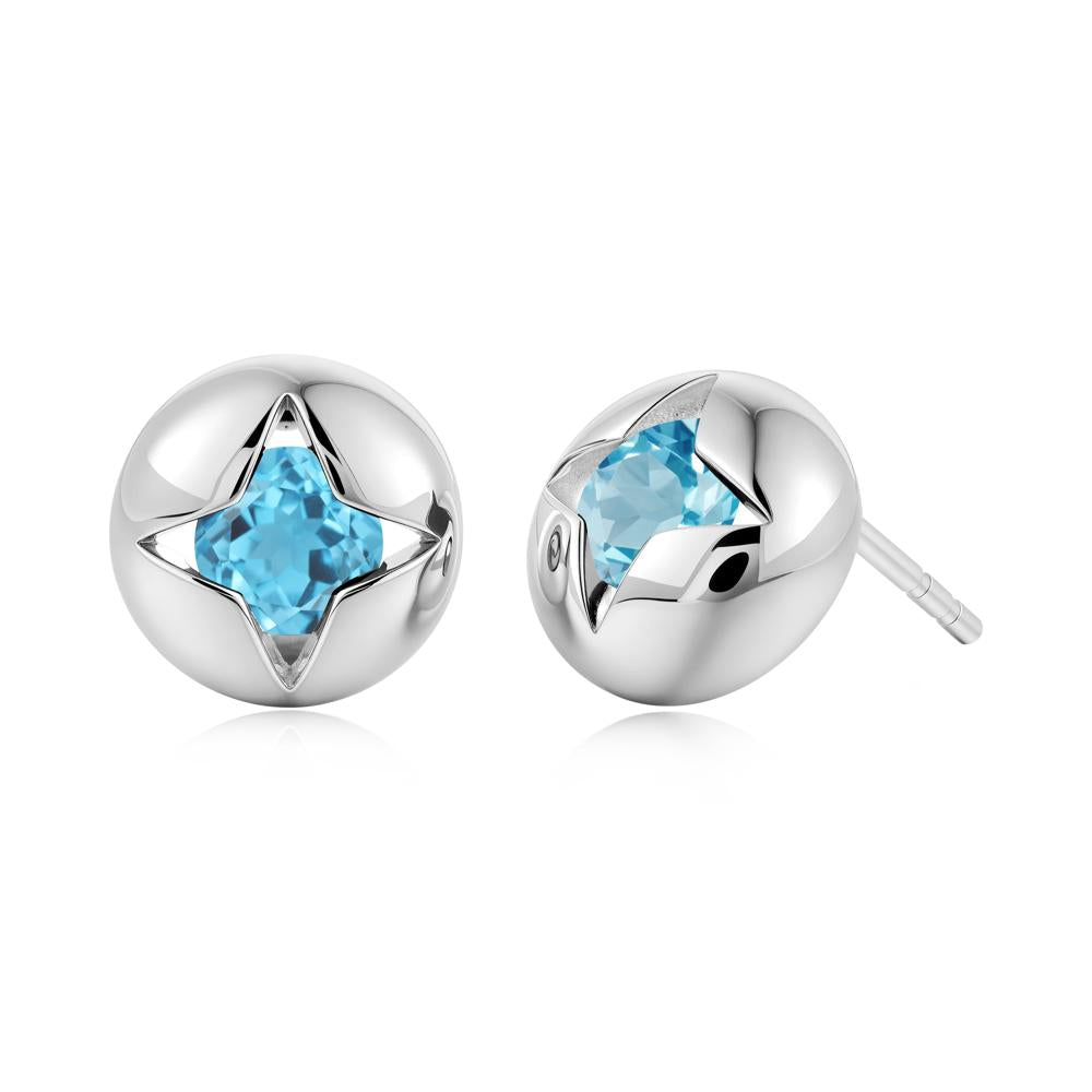 Petite London Blue Topaz Four Point Star Stud Earrings - LUO Jewelry #gemstone_Swiss Blue Topaz