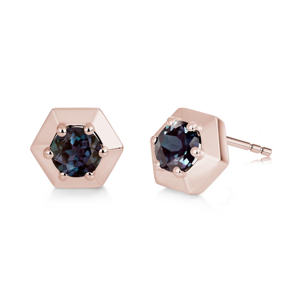 Minimalist Solitaire Round Alexandrite Stud Earrings - LUO Jewelry #gemstone_Alexandrite