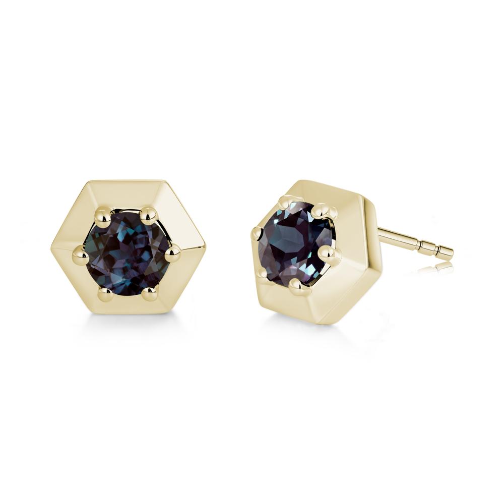 Minimalist Solitaire Round Alexandrite Stud Earrings - LUO Jewelry #gemstone_Alexandrite