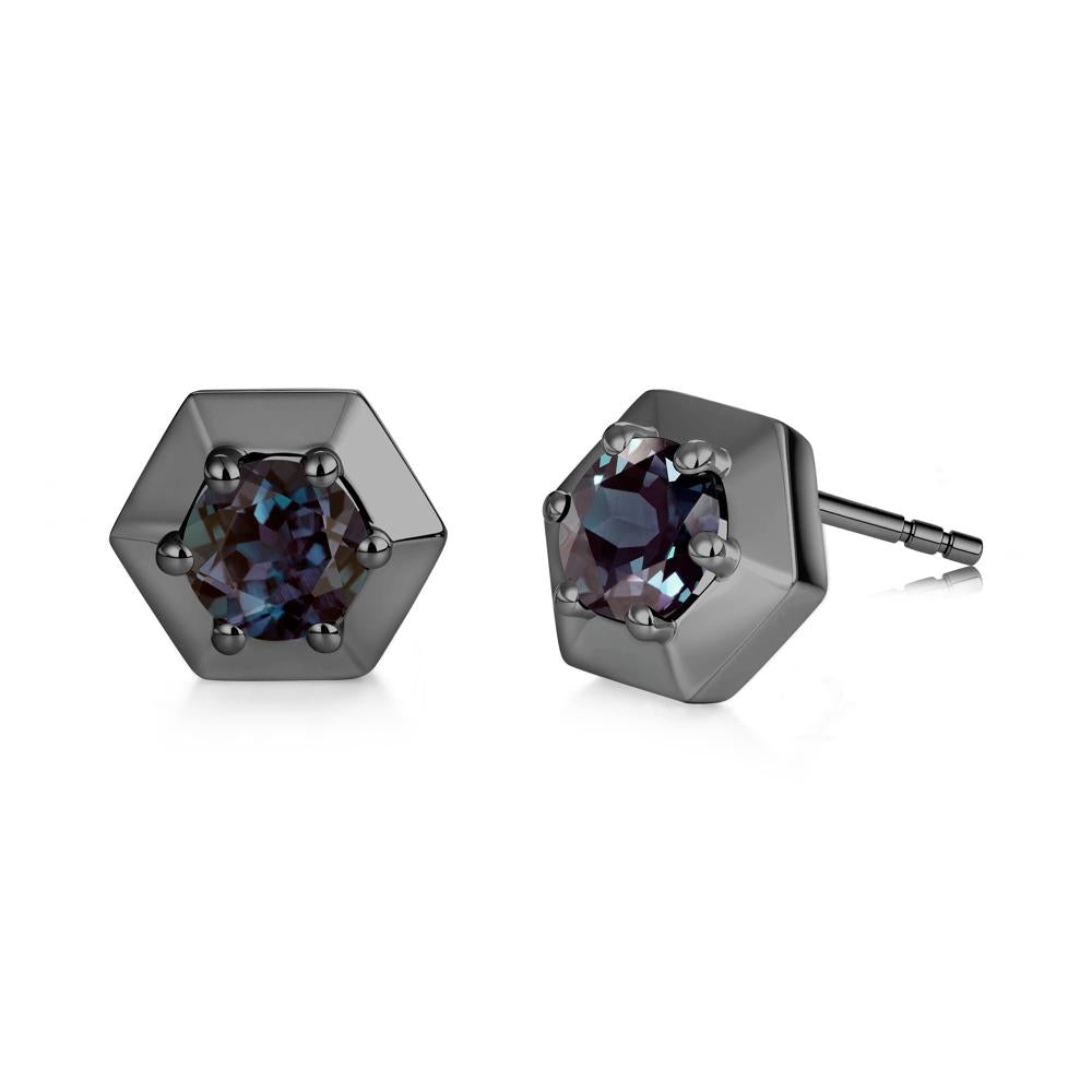 Minimalist Solitaire Round Alexandrite Stud Earrings - LUO Jewelry #gemstone_Alexandrite