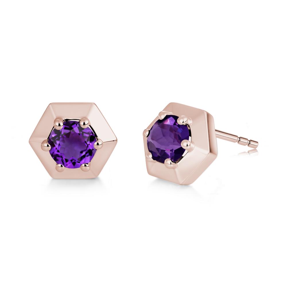 Minimalist Solitaire Round Alexandrite Stud Earrings - LUO Jewelry #gemstone_Amethyst