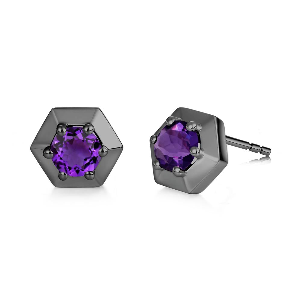 Minimalist Solitaire Round Alexandrite Stud Earrings - LUO Jewelry #gemstone_Amethyst