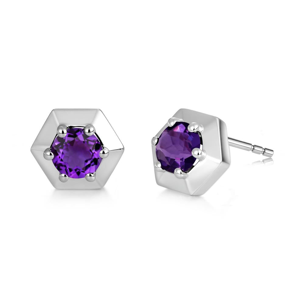 Minimalist Solitaire Round Alexandrite Stud Earrings - LUO Jewelry #gemstone_Amethyst