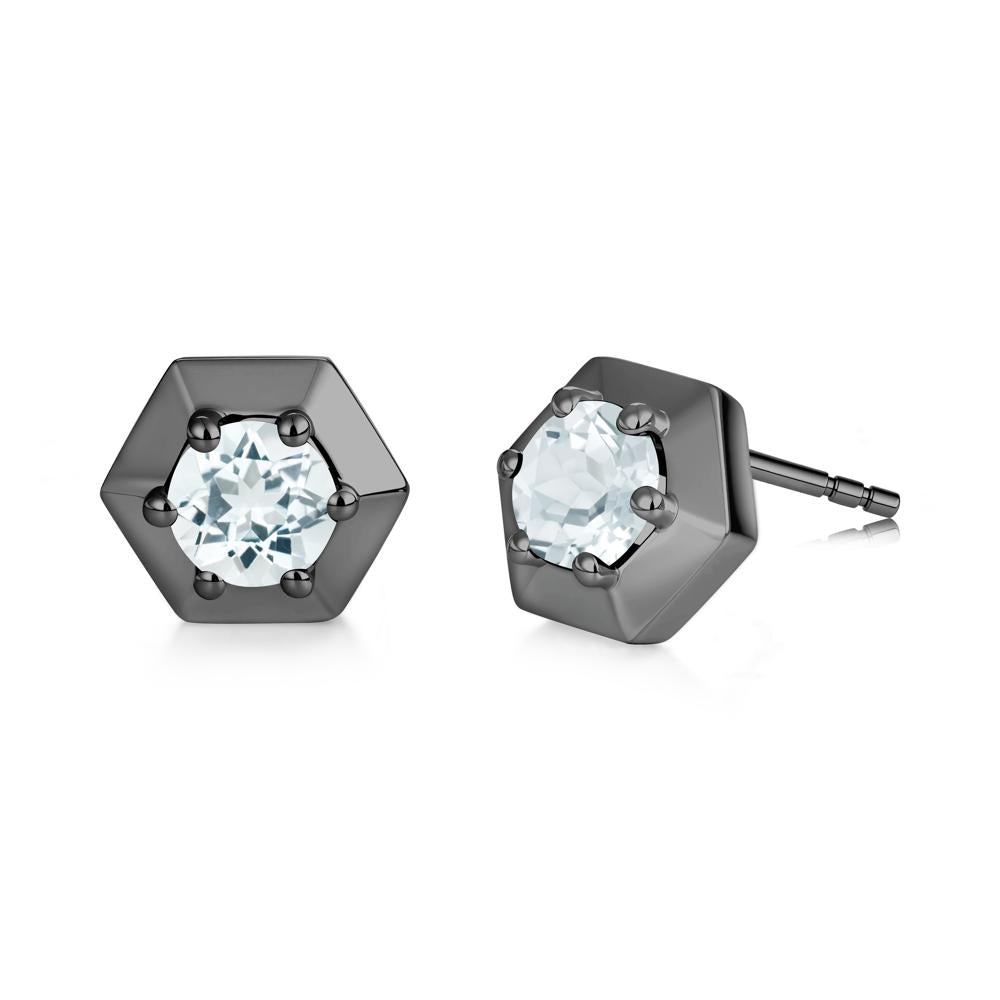 Minimalist Solitaire Round Alexandrite Stud Earrings - LUO Jewelry #gemstone_Aquamarine