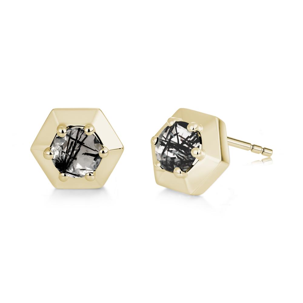 Minimalist Solitaire Round Alexandrite Stud Earrings - LUO Jewelry #gemstone_Black Rutilated Quartz