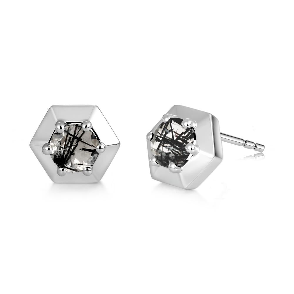 Minimalist Solitaire Round Alexandrite Stud Earrings - LUO Jewelry #gemstone_Black Rutilated Quartz