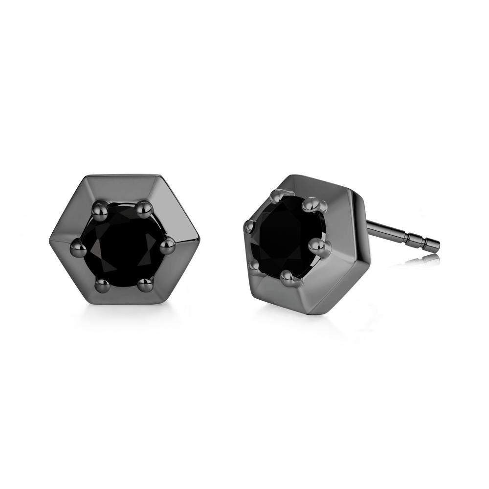 Minimalist Solitaire Round Alexandrite Stud Earrings - LUO Jewelry #gemstone_Black Spinel