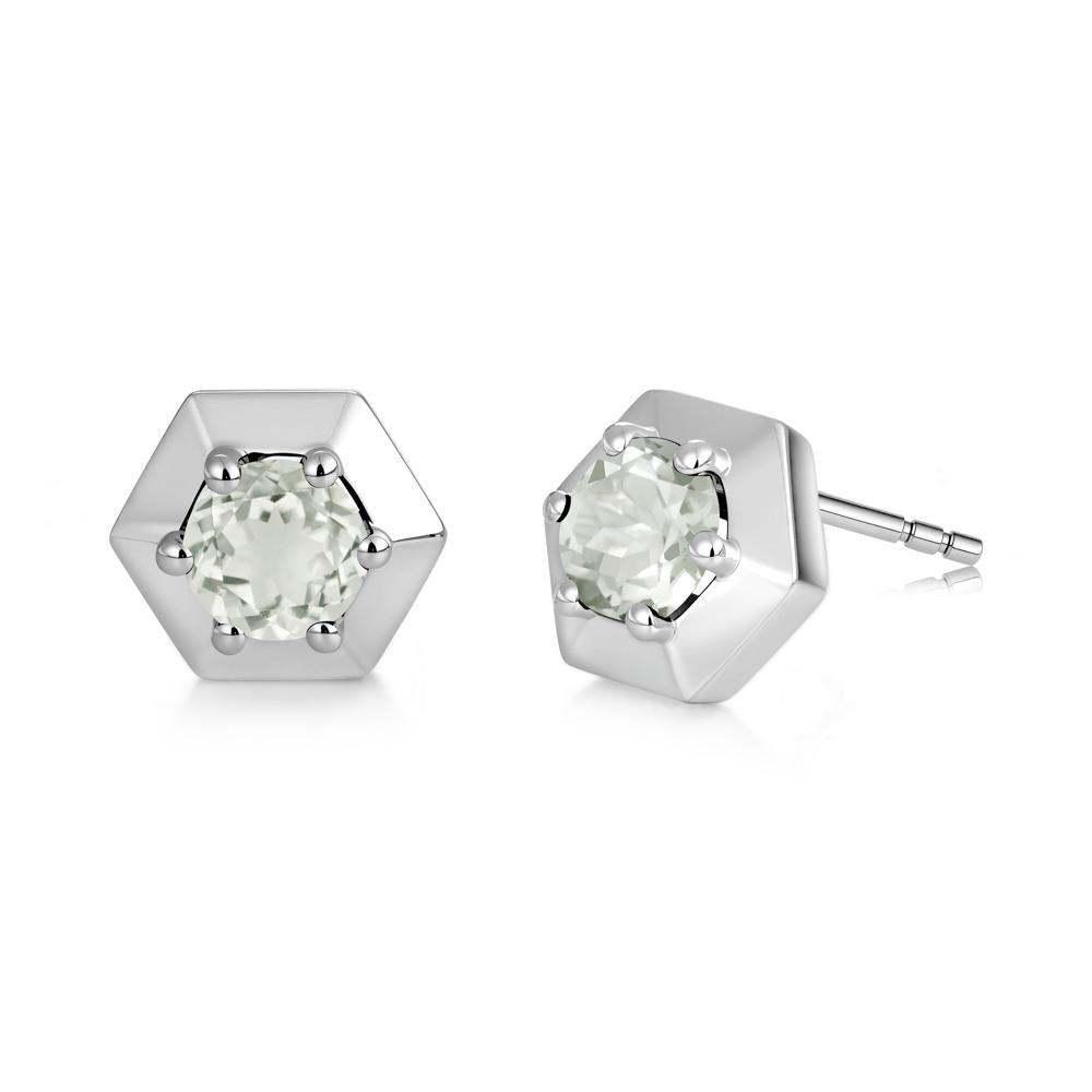 Minimalist Solitaire Round Alexandrite Stud Earrings - LUO Jewelry #gemstone_Green Amethyst