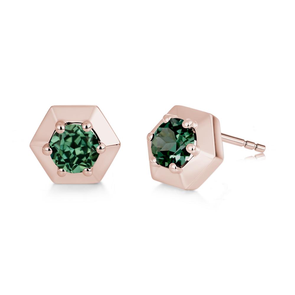 Minimalist Solitaire Round Alexandrite Stud Earrings - LUO Jewelry #gemstone_Green Sapphire