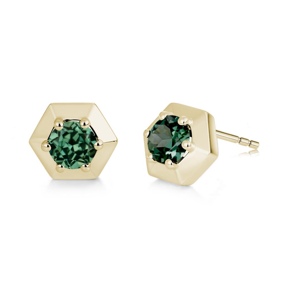 Minimalist Solitaire Round Alexandrite Stud Earrings - LUO Jewelry #gemstone_Green Sapphire