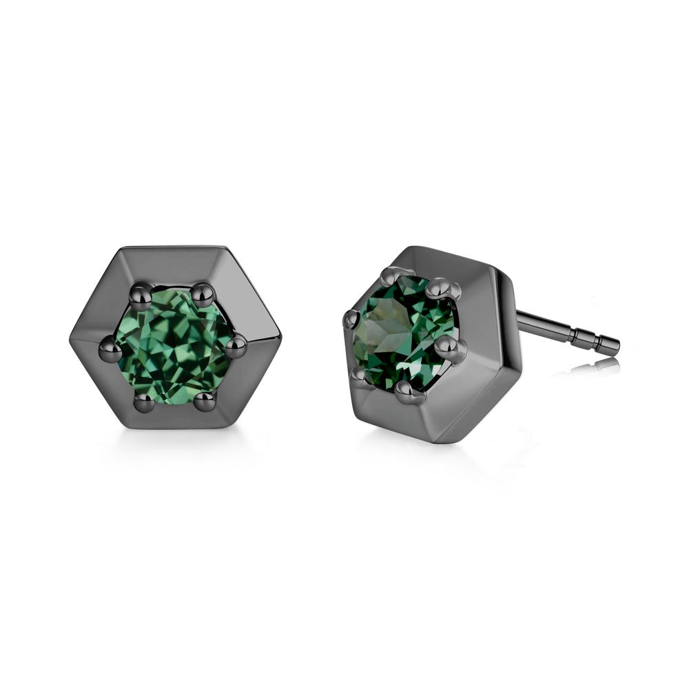 Minimalist Solitaire Round Alexandrite Stud Earrings - LUO Jewelry #gemstone_Green Sapphire