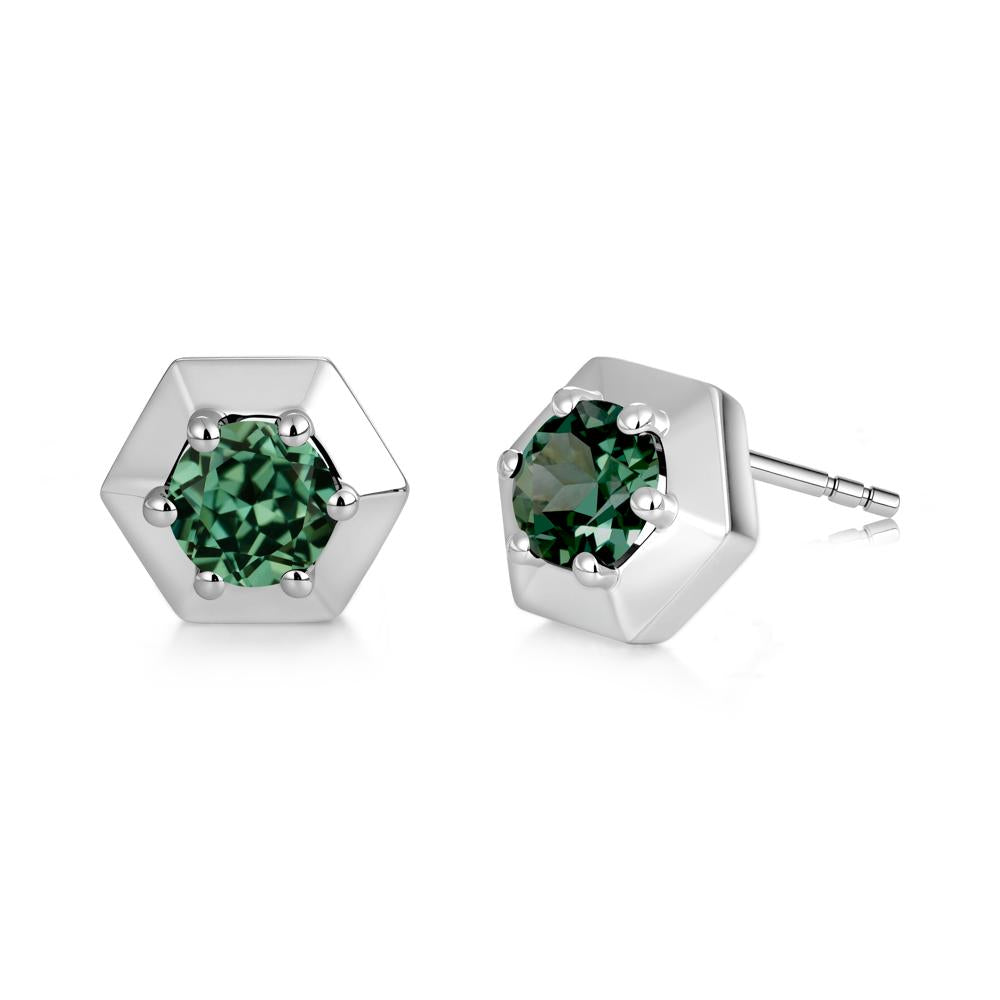 Minimalist Solitaire Round Alexandrite Stud Earrings - LUO Jewelry #gemstone_Green Sapphire