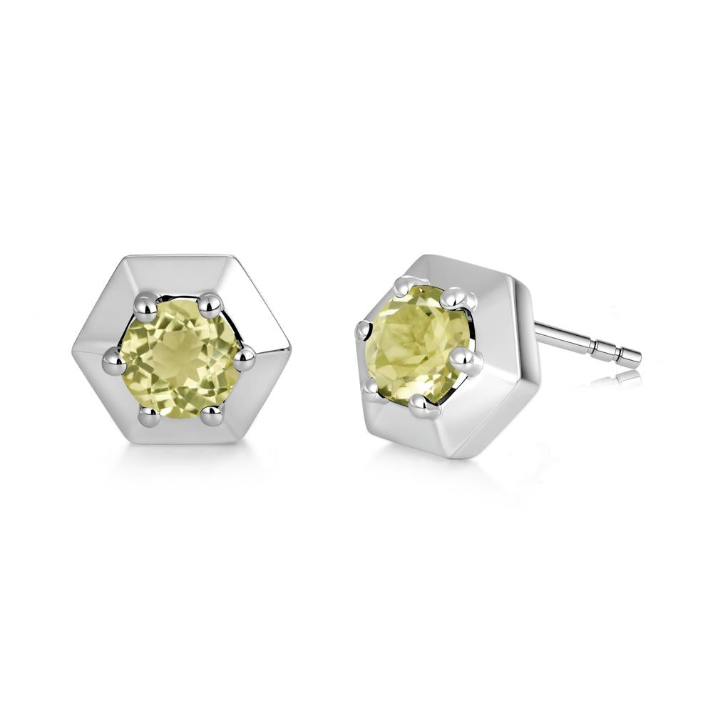 Minimalist Solitaire Round Alexandrite Stud Earrings - LUO Jewelry #gemstone_Lemon Quartz