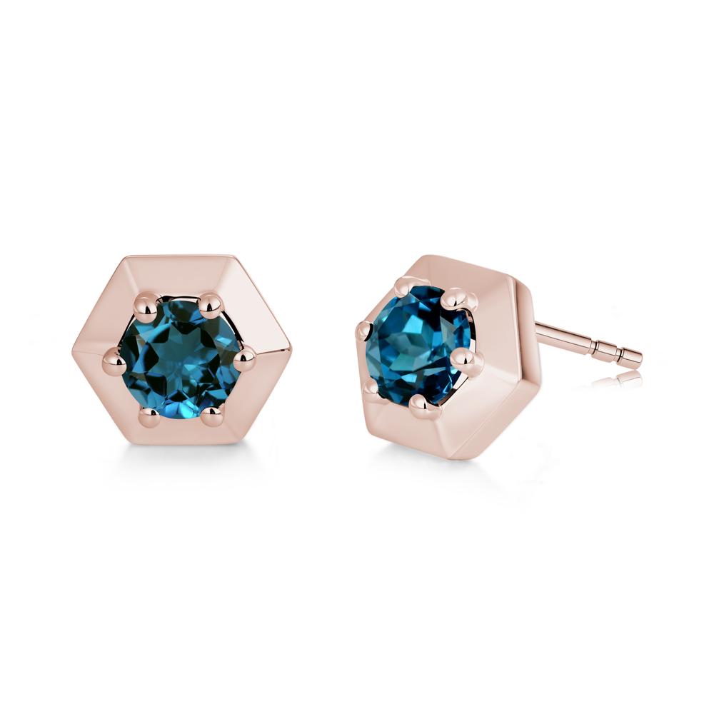 Minimalist Solitaire Round Alexandrite Stud Earrings - LUO Jewelry #gemstone_London Blue Topaz
