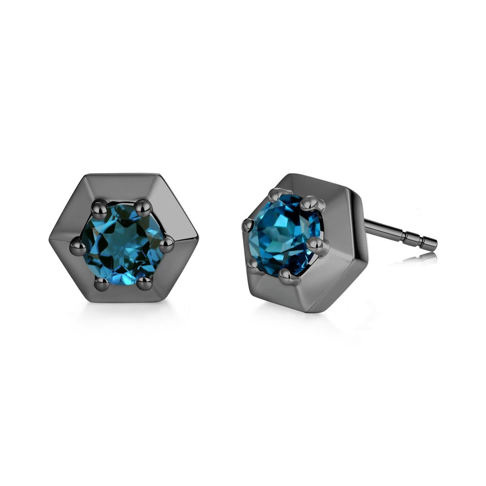 Minimalist Solitaire Round Alexandrite Stud Earrings - LUO Jewelry #gemstone_London Blue Topaz